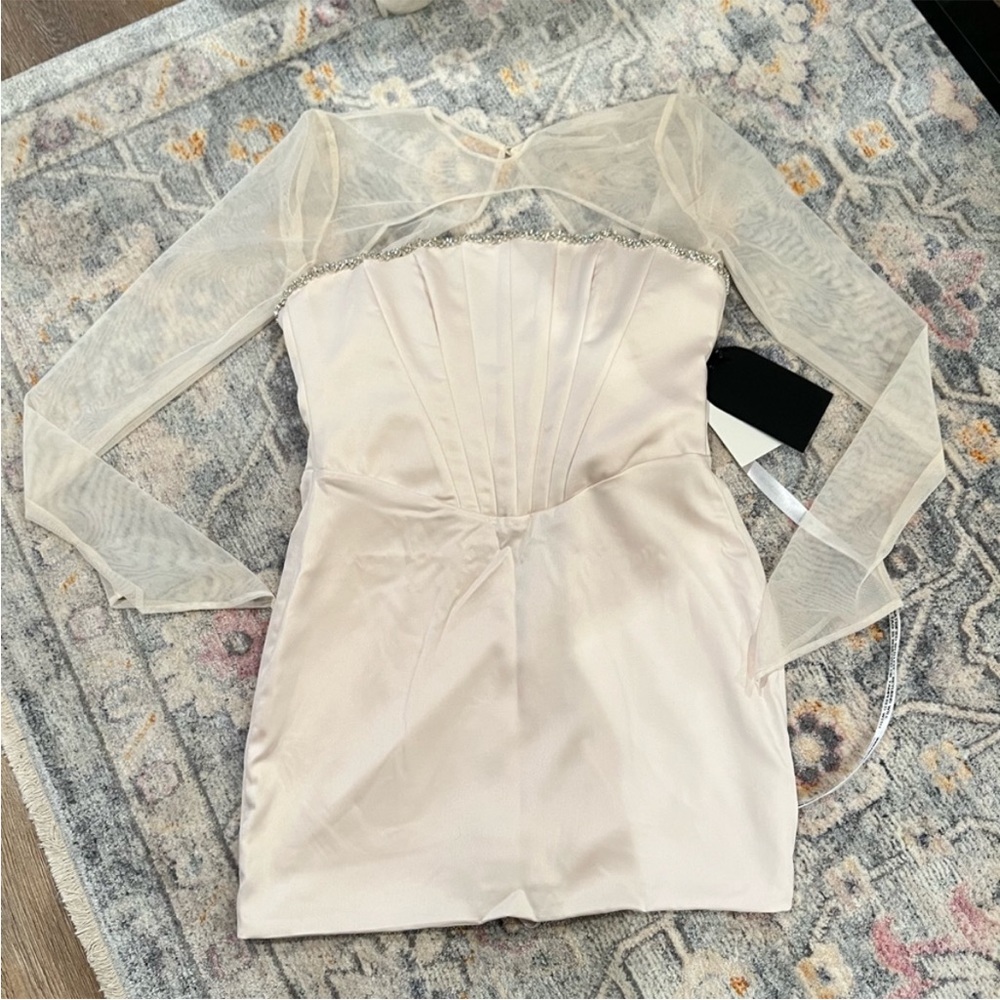 Cream Crystallized Mini Dress